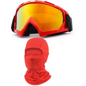 Dirt Bike Motorcycle Goggles with Balaclava Face Cover, Motocross Riding Offroad Glasses for Men Women with Face Mask (Red)