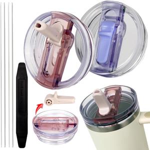 2 Pack 40 oz Tumbler Detachable Flip Straw Lid Replacement Fit for Stanley Quencher ProTour,Leak Proof Lid Compatible with Stanley Cup,No Spill Flip Top Tumbler Cover for Stanley Cup Accessories (purple+rose quartz)