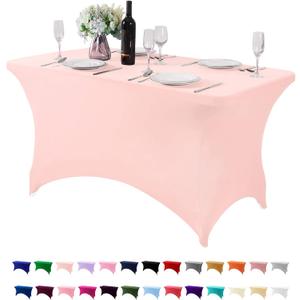 Spandex Table Cover for 4FT or 6ft or 8ft Table Universal Fitted Stretch Tablecloth for Party, Banquet, Wedding and Events-Blush Pink