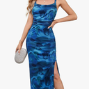 GRACE KARIN Mesh Dress for Women Tie Dye Bodycon Midi Stetchy Wedding Square Neck Party Cocktail, size -S
