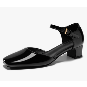 Coutgo Womens Chunky Low Heels Dress Shoes Ankle Buckle Strap Square Toe D'Orsay Pumps Work Party Shoes size 7