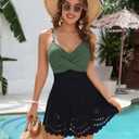 Blooming Jelly Womens One Piece Swimsuit Tummy Control with Cutout Skirt Bathing Suit Modest Twist Front Swim Dress (Green, L)