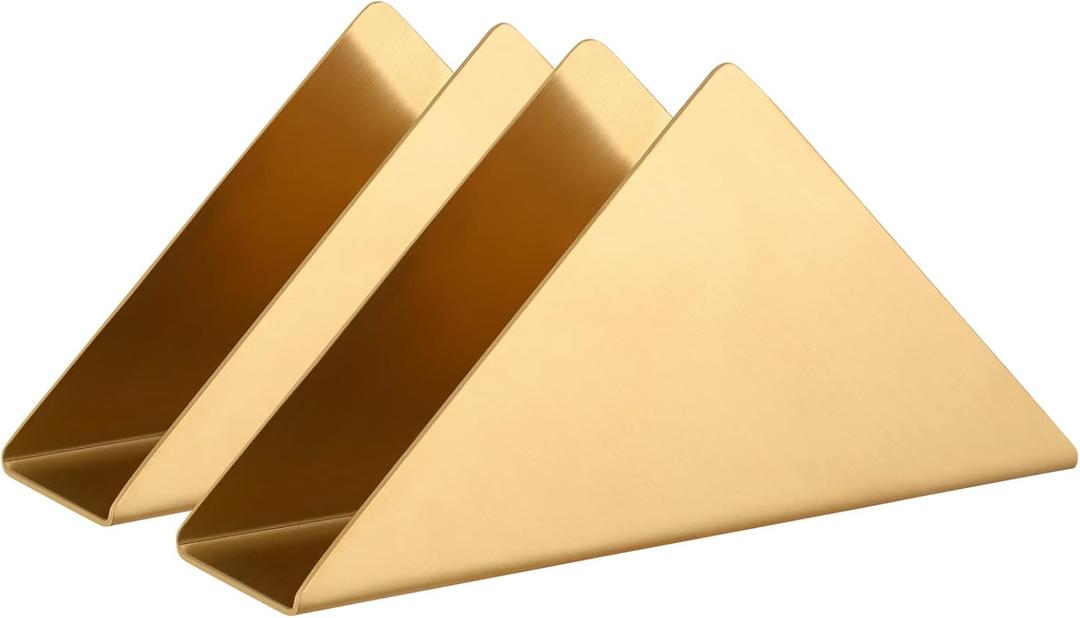 2 Pieces Golden Stainless Steel 304 Napkin Holder, Modern Triangle Cocktail Napkin Dispenser Organizer for Kitchen Countertops, Dinner Tables, Picnic Tables