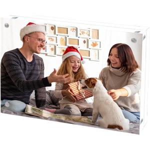 2 x Acrylic Picture Frame 5x7, Double Sided Photo Frames for Refrigerator with Magnetic Corners, Transparent Acrylic Frame for Desk or Tabletop Display Family,Wedding, Baby Pictures(1 Pack)