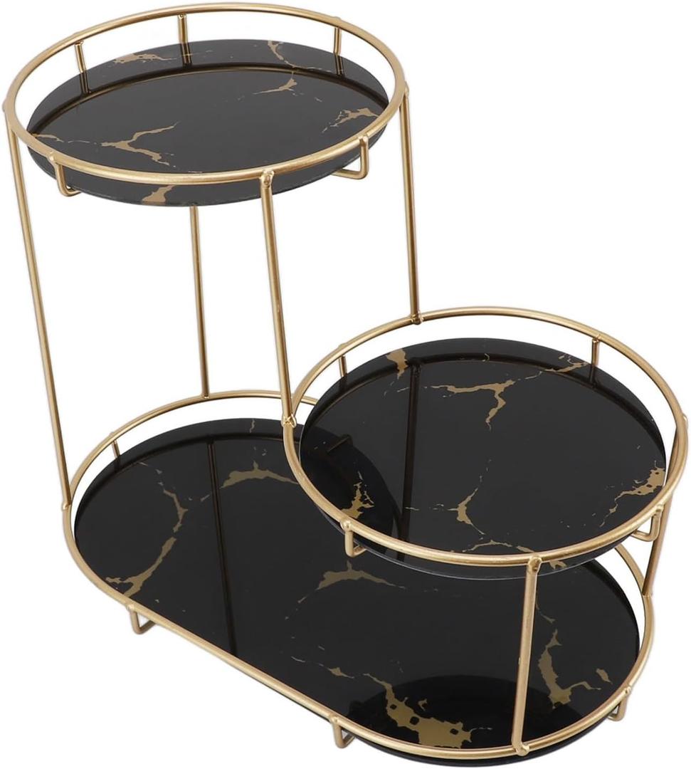 Fockety Bathroom Counter Organizer, Iron Glass 2 Tier Vanity Tray, Skincare Makeup Organizer Shelf, Vanity Organizer Bathroom Counter Shelf for Cosmetics, Toiletries, Lotions, Perfumes (Black Base)