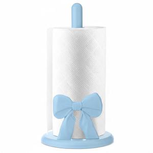 Leinuosen Blue Bow Paper Towel Holder Cute Wooden Decorative Paper Towel Holders Napkin Holder Kitchen Countertop Stand Free-Standing Coquette Bow Gifts for Women Kitchen Bathroom Home Party