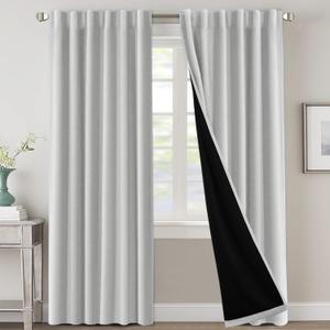 H.VERSAILTEX 100% Blackout Curtains for Bedroom with Black Liner Full Room Darkening Curtain 84 Inch Long Thermal Insulated Back Tab/Rod Pocket Window Drapes for Living Room, 2 Panels, Greyish White