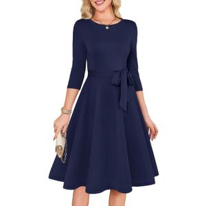 RUMIA Women's Cocktail Dresses 3/4 Sleeve Formal Vintage Wedding Guest Dress  (Blue, M)