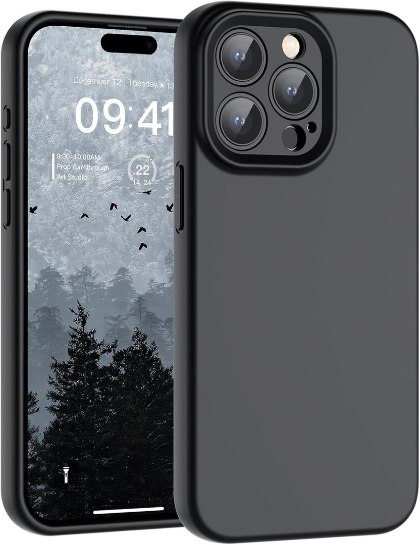 SUPFINE Designed for iPhone 15 Pro Case,Premium Liquid Silicone with [Soft Anti-Scratch Microfiber Lining][Upgraded Camera Protection] Slim Shockproof Protective Phone Case for Men Women Girls,Black