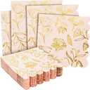 Sparkle and Bash 50-Pack Pink Paper Napkins with Gold Foil, Floral Design & Scalloped Edges for Wedding, Baby Showers, & Bridal Showers, Disposable Cocktail Napkins for Serving Drinks (3-Ply, 5x5 in)