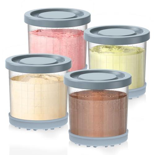 For Ninja Creami Pints and Lids-4 Pack, 16OZ Container Compatible with NC299AMZ & NC300s Series Ice Cream Makers, Extra Cups Replacement for Ninja Creamy Containers Airtight Anti-slip Dishwasher Safe
