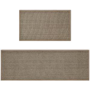 Artoid Mode Washable Non-Skid Kitchen Rugs and Mats Set of 2, Rubber Backing Kitchen Mats for Floor Front of Sink Home Decor - 17x29 and 17x47 Inch (Beige Grey)