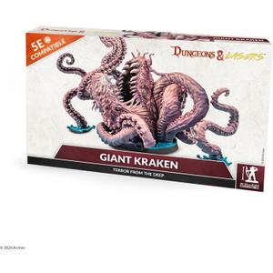 Dungeons & Lasers Giant Kraken Miniature Figure - Large 5.1" (130mm) Tall Model with Scenic Base for use with DND and 5E Compatible RPG Games - Unpainted and Unassembled