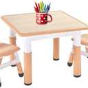 FUNLIO Kids Table and 2 Chairs Set, Height Adjustable Toddler Table and Chair Set for Ages 3-8, Easy to Wipe Arts & Crafts Table, for Classrooms/Daycares/Homes, CPC & CE Approved (3pcs Set) - Natural