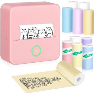 Sticker Printer, Portable Thermal Printer, Mini Printer with 10 Rolls Printing Paper, Sticker Printer Machine, Print Pods, for Photos, Journals, DIY, Compatible with Android & iOS