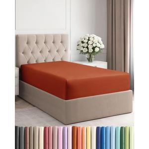 Twin Fitted Bed Sheet - Bottom Single Fitted Sheet Only - Soft Hotel Luxury Bedding w/ 8-16 Inch Deep Pockets - Breathable, Cooling & Wrinkle Free - Easy-Care, Fade and Shrink Resistant - Terracotta