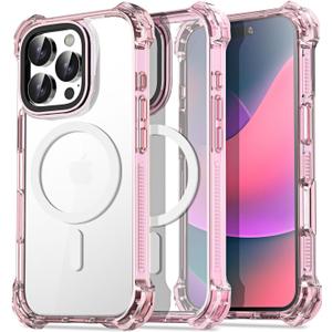 AICase Bounce Case Compatible with iPhone 16 Pro Compatible with Magsafe Clear with Pink Bumper, Magnetic [Non-Yellowing] [21.3 FT Military Drop Protection] Mag Safe Magnet Phone Cover
