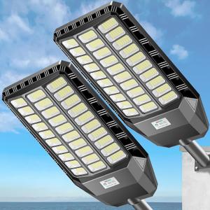 Deepn Solar Street Light, Commercial Grade Solar Lights Outdoor IP67 Waterproof, 8700W LED Flood Security Lights Motion Sensor & Dusk to Dawn Outdoor Lighting for Parking Lots, Streets & Yard, 2 Pack