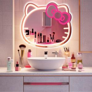 GALLIA Anime Hello Kit Mirror Vanity,Neon Mirror with Dimmable for Teen Girl GiftNeon Sign Stuff Room Decor,Makeup Mirror neon Sign Room Decor
