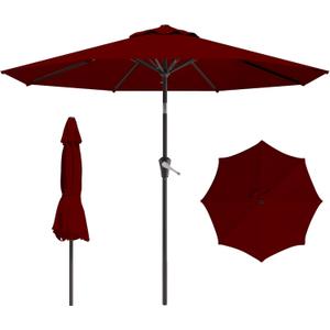 9 FT Patio Umbrella for Outdoor, Outdoor Umbrella with Push Button Tilt and Crank, Outdoor Patio Umbrellas with 8 Sturdy Ribs for Market, Garden, Deck, Backyard, Pool (Burgundy)