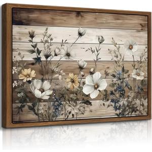 Framed Vintage Floral Wall Art Rustic Flowers Wall Decor Farmhouse Canvas Poster Picture for Home Wall Decor, Living Room and Bedroom Decor 12x16in