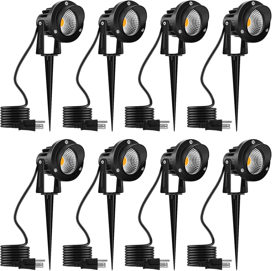 Romwish 10W Landscape Lighting, 120V Plug-in Outdoor Spotlights, 8 Pack