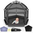 Pop-Up Playpen for Babies & Toddlers Foldable with Canopy (UPF 50), Self-Inflating Playmat, Wind Shade & Carry Bag Durable Baby Beach Tent, Outdoor