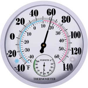 Indoor Outdoor Thermometer Hygrometer - Waterproof Hanging Wall Thermometer Decorative Outdoor Thermometer Large Numbers, No Battery Needed Outdoor Thermometers for Patio (10 Inch, White 10")