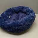 Best Friends by Sheri Original Calming Donut Dog and Cat Bed, Lux Faux Fur, Navy Blue, (23in x 23in) - Anxiety Relief for Pets Up to 25 lbs (Small)