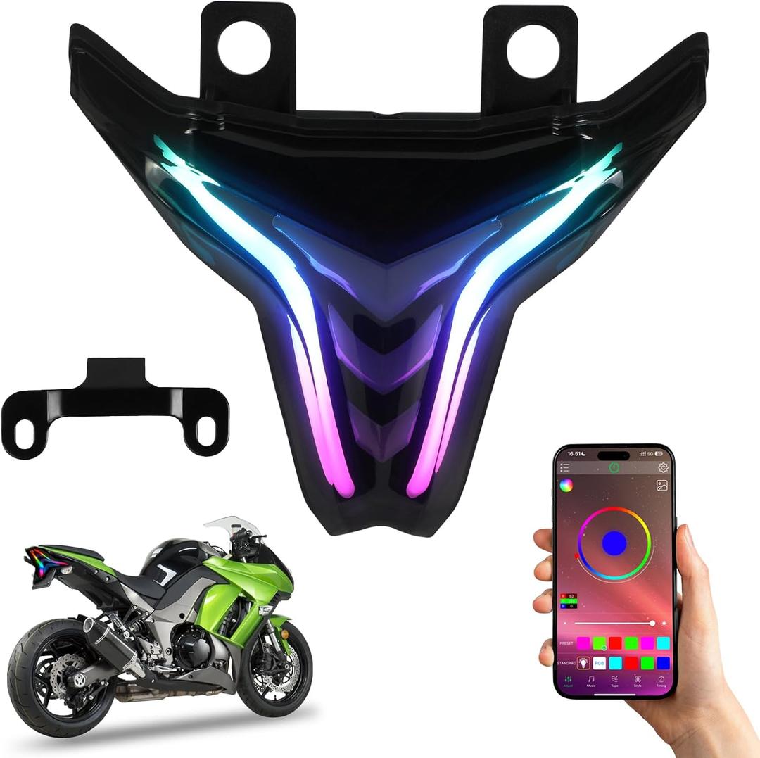 2018-2024 RGB Motorcycle LED Tail Light with DRL Compatible with Kawasaki Ninja 400&ABS/250/Z300/Z400/ZX-6R&10R&25R&4R Accessories Brake Lights Sequential Dynamic Instruction Adjustable Control Color
