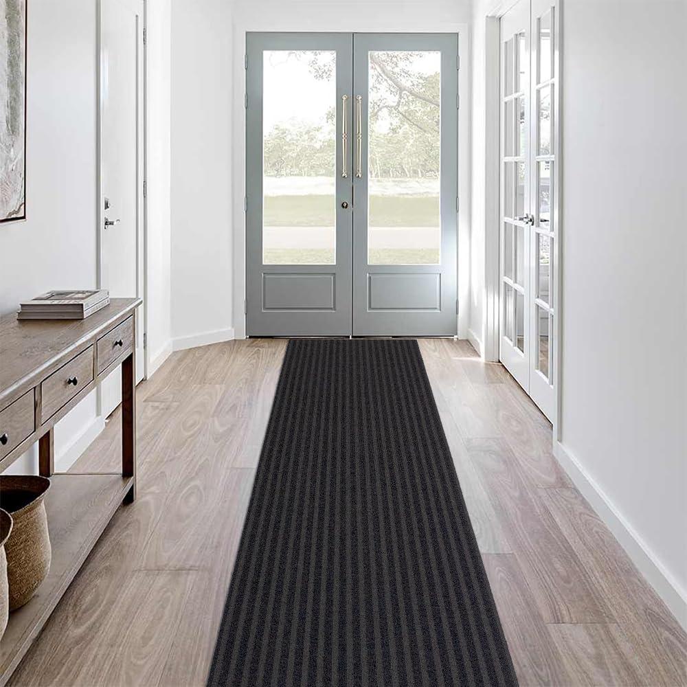 LITA Heavy Duty Hallway Runner Rug,Custom Size Non-Slip Backing Area Rug Runner,Outdoor Indoor Carpet Door Mat for Floor Entryway Kitchen Laundry Balcony Garage, Gray Stripe, 2' x 6'