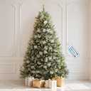 DWVO Prelit Christmas Tree 6ft with 56 Pine Cones & White Pine Needle, Atificial Tree with 250 LED Lights, Full Green Xmaxs Trees with 946 Metal Hinged Branch Tips & Stand Remote Controlled