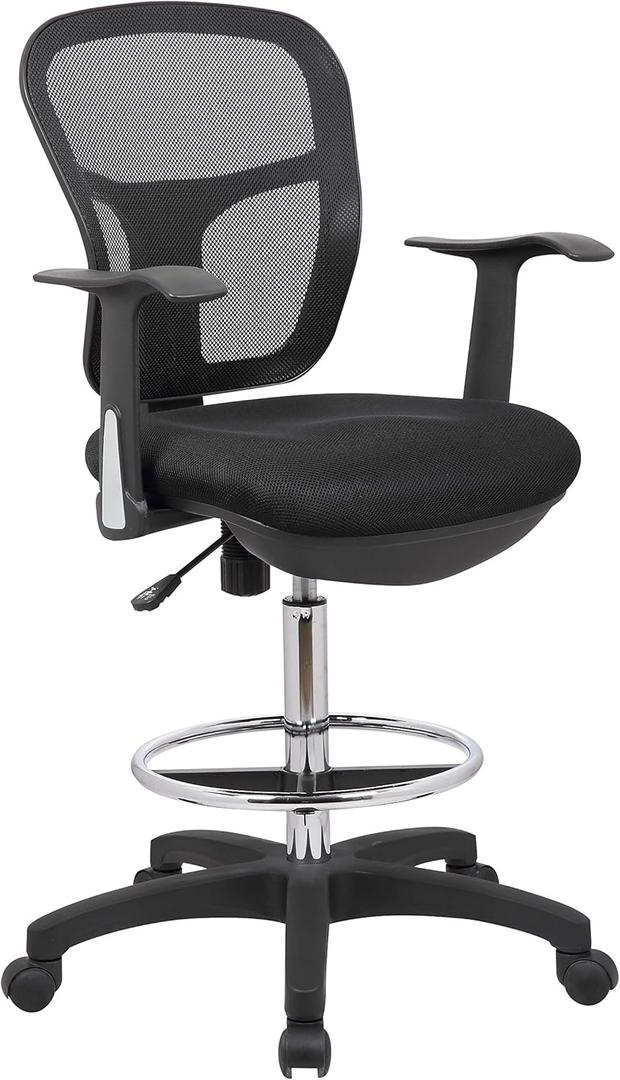 OfficeFactor Drafting Chair Tall Office Chair with Arms Executive Ergonomic Standing Desk Chair with Anti Scratch Wheels and Footrest