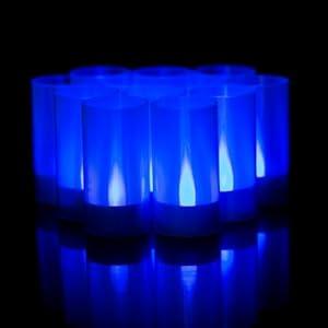 LANKER Flameless Candles with Timer, Battery Operated LED Pillar Candles, D1.5 x H3 Inch, Flickering Blue Long Flame-Effect Light, Romantic Electronic Fake Votive Candles, Set of 12 (Blue)