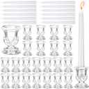 48 Pcs Glass Candlestick Holders Bulk Christmas Taper Candle Holders Decor 2.5 Inch with Long Tapered Candles for Table Centerpiece Wedding Holiday Party Decoration