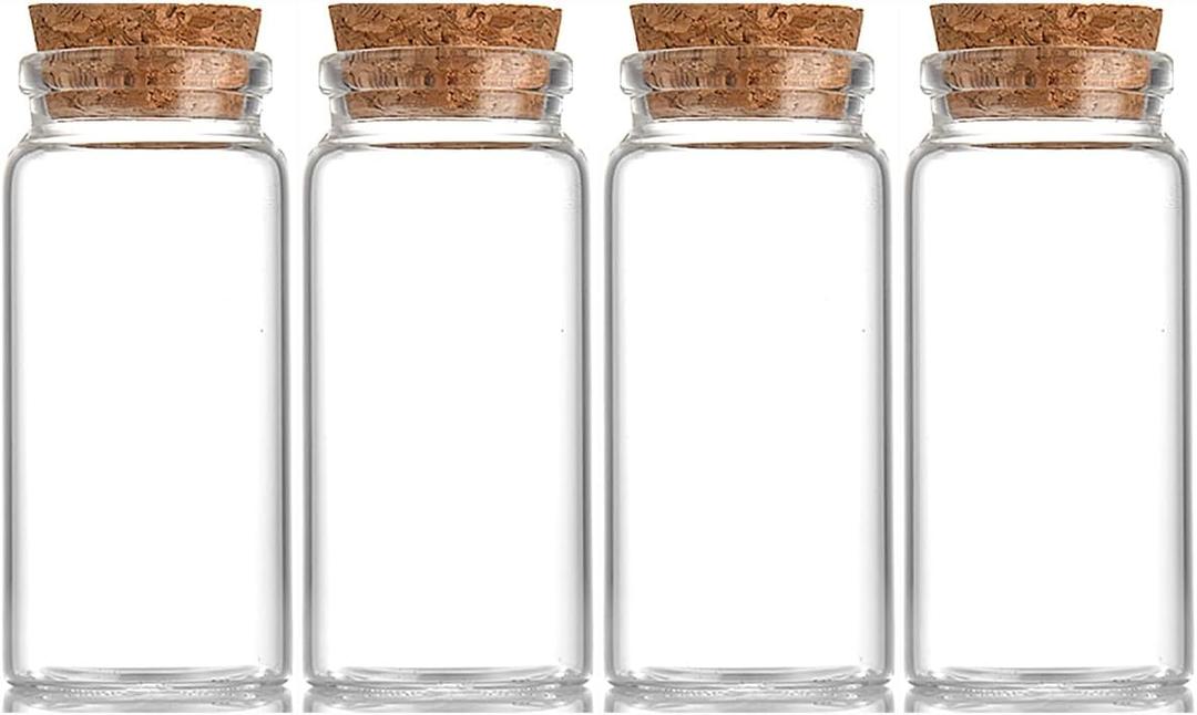 4 pcs 60ml Small Glass Bottles with Cork Stopper,Decorative Bottle,Vials Jars,Cute Storage Jar,Wishing Bottle 37x80mm(1.46x3.15inch)