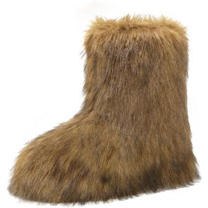 Haifago Women's Fur Boots Fluffy Furry Short Boot, Fashion Fuzzy Winter Warm Snow Booties for Shopping Travel (7, Brown)