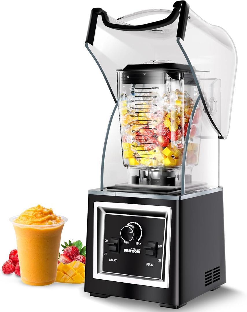 Wantjoin Professional Grade Blender - Soundproof & Quiet Commercial Blenders, Removable Shield, 2000W Watte, 67 Oz Capacity - Perfect for Kitchen, Fruits, Shakes, Smoothies, and Frozen Drinks(Black)