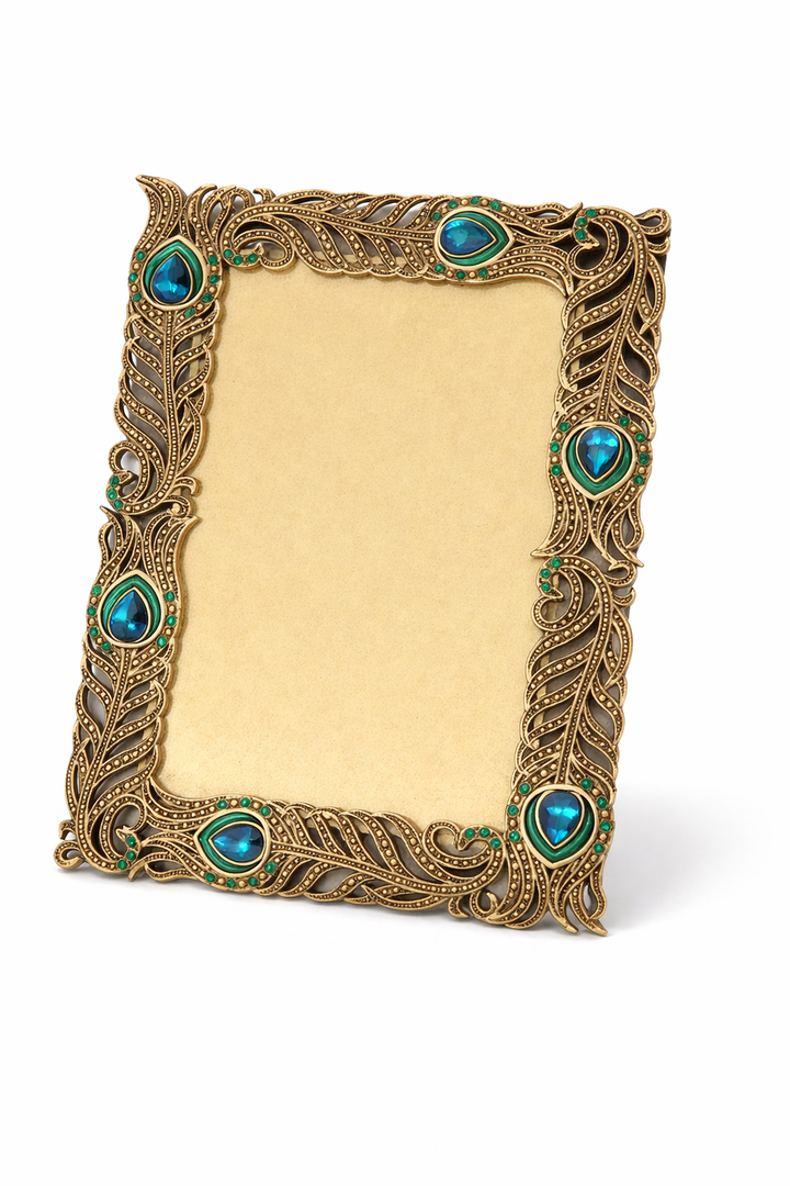 Sunlit Vintage Picture Frame 5x7 Inch, Luxury Antique Photo Frames with Glass Front, Photo Display, Tabletop Wall Hanging, Gift Ideas, Gold and Blue