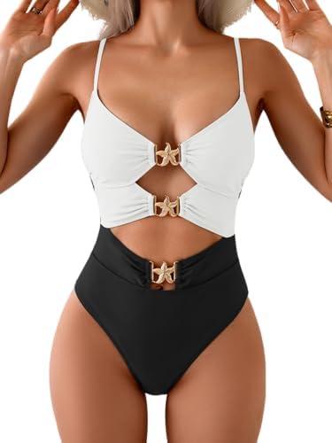Eomenie Sexy One Piece Swimsuit for Women Cutout Monokini Bathing Suit Starfish Beach Resort Swimwear, Small