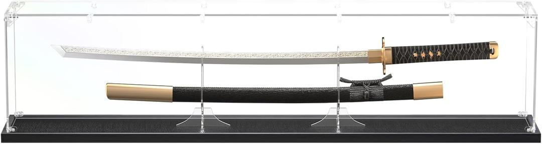 Acrylic Sword Display Case, 45" Clear Dustproof Box for Katana, Long Sword, Lightsaber, Samurai & Medieval Collectibles, Large Tabletop Box with Acrylic Stand (45*6*10) inch