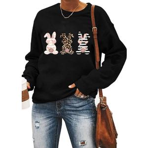 Ykomow Happy Easter Sweatshirt Women Long Sleeve Cute Bunny Rabbit Graphic Tees Pullover (Small)