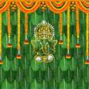 7x5 FT Pooja Backdrop Indian Ganpati Puja Traditional Chatiya Ganesh Mehndi Background Indian Decorations for Pooja Festival Wedding Party Marigold Garlands Photo Booth Props Banner