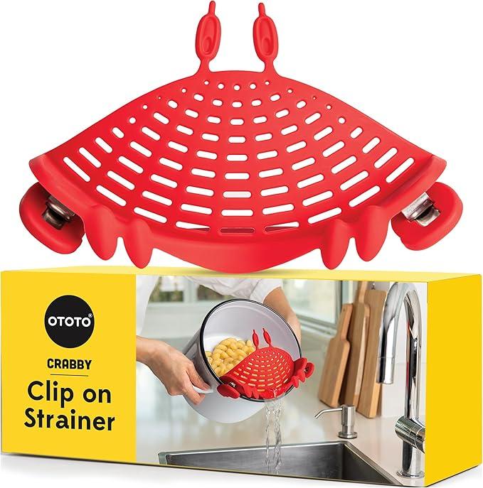 NEW Crabby ClipOn Strainer by OTOTO  Silicone and Stainless Steel Pasta Strainer, Funny Gifts, Cute Kitchen Accessories, Red Crab, Cool Kitchen Gadgets