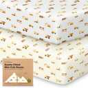 2-Pack Mini Crib Sheets Fitted - Pack N Play Sheets for Pack and Play Mattress, Organic Cotton, Soft & Breathable Jersey Playard Bedding, Neutral Mini Toddler Bed Cover for Boys, Girls (Construction)