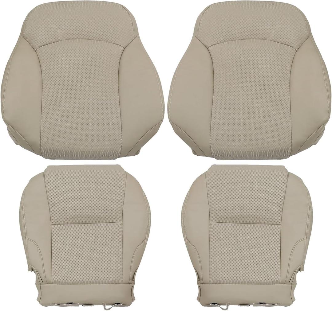 SecosAutoparts Tan Front Driver & Passenger Side Bottom & Top Lean Back Perforated Leather Replacement Seat Covers Compatible with Lexus IS250 IS350 2006 2007 2008 2009 2010 2011 2012 2013