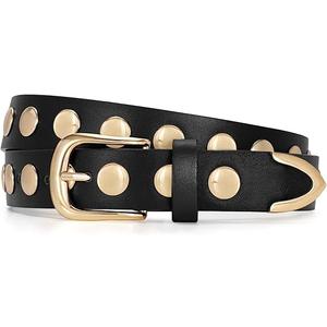 JASGOOD Women Leather Belt Fashion Studded Belt Ladies Punk Belt Vintage Leather Belt for Jeans Dress