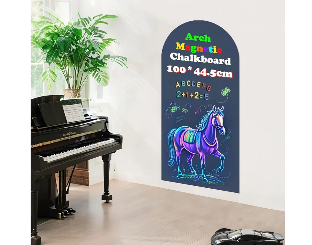 Magnetic Arch Wall Decal (31,5"×39,5" ) Chalkboard Contact Paper Peel and Stick Self Adhesive Magnetic Wall Board Sticker with 36 Magnet Letters for Kid Chalk Board Wallpaper Roll (Dusty Blue)