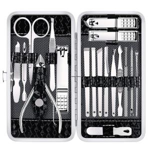 Yougai Nail Clippers Set - 18 Pcs Professional Manicure Pedicure Kit for Men Women, Stainless Steel Fingernail Toenail Clippers Cutters, Nail Care Grooming Tools with Leather Travel Case (Black)