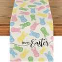 Artoid Mode Colorful Bunny 210 GSM Happy Easter Table Runner, Seasonal Spring Kitchen Dining Table Decoration for Home Party Decor 13x72 Inch (Beige)
